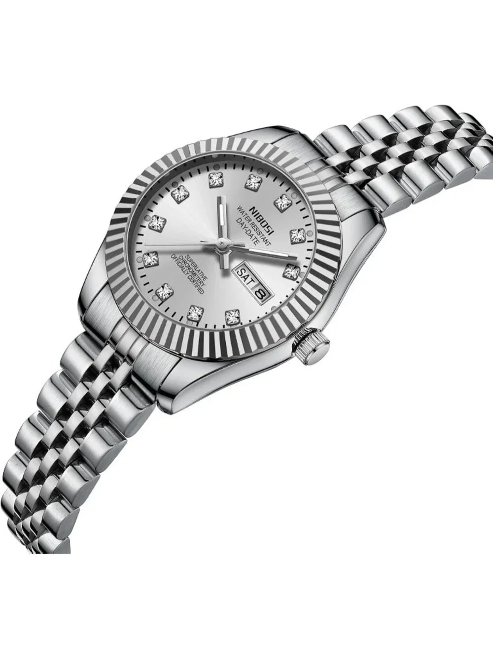 Women's All Silver Waterproof Luminous, Dainty Luxury Diamond Dial Ladies Watch